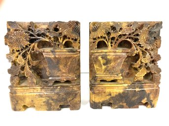 Pair Of Antique Carved Hardstone Bookends