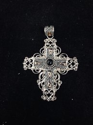 Estate Sterling Silver Yellow Gold Cross Pendant 362