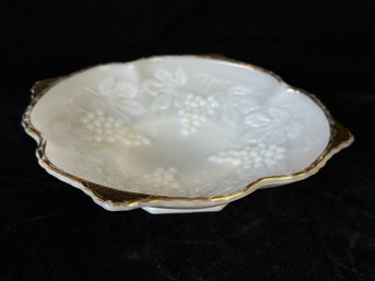 Gold Trimmed Milk Glass Grape Bowl