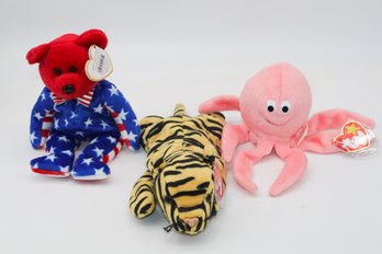 1993 Inky, 1995 Stripes, 2002 Liberty TY Beanie Babies