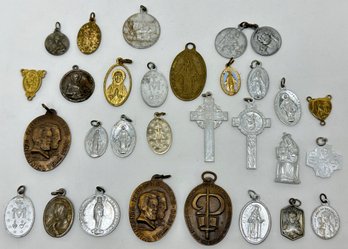 Over 25 Small Vintage Pendants, Mostly Religious