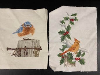Pairing Of 2 Bird Themed Hand Made Needle Point Tapestries