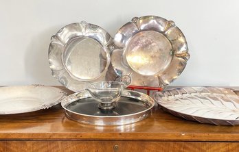 A Sterling Rimmed Tray, Bowl, And More Silver Plated Flatware