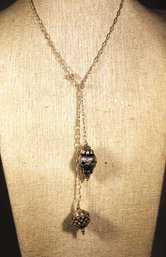 Very Fine Sterling Silver Lariat Necklace Having Fancy Pendants 26' Long