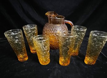 Amber Pitcher And Drinking Glasses