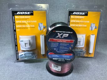 Two White BOSE UB-20W Speaker Mounts PLUS Two 30ft Spools MONSTER XP Compact High Performance Speaker Cable