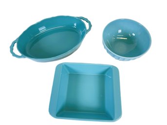 Turquoise Stoneware-Chantal 2qt. Square, Primagera 9' Bowl And Matceramica 16' Casserole