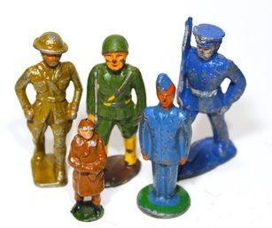 Lot Five Various Materials Metal Dime Store Soldiers Navy Army Pilot