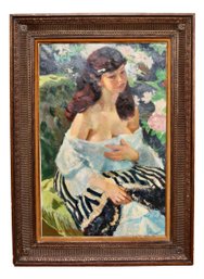 Louis Berthomme-Saint-Andre Contemplating Woman In Garden Framed Art