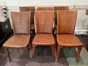 Set Of Six Contemporary Rattan Dining Chairs