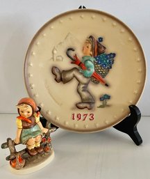 Hummel 'Just Resting' Figurine 60th Anniversary Stamp & 1973 Hummel Annual Plate #3 West Germany