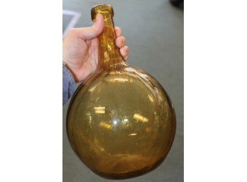 Antique Very Early Hand Blown Onion Swirled Ribbed Chestnut LARGE BOTTLE