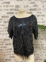 Creative Creations Fully Sequined Purple Peacock Blouse Top (S)