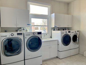 A Set Of Laundry Room Cabinets With Sink