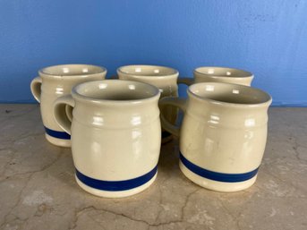 Roseville Ohio Pottery Blue Stripe Mugs