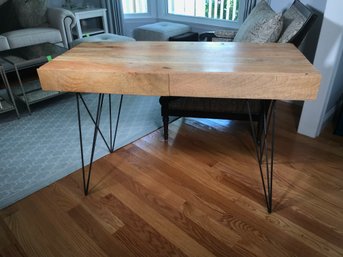 Great Looking Modern Style Two Drawer Table / Desk With Wrought Iron Hairpin Legs - Very Nice Piece !