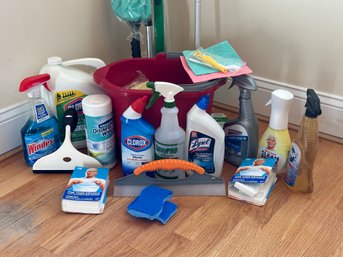 A Large Assortment Of Household Cleaning Products