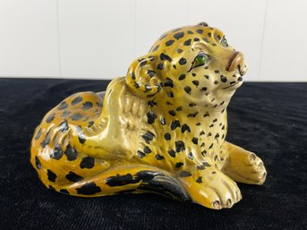 Vintage Ceramic Clay Leopard Jaguar Statue