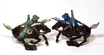 Two Very Good Condition One-part Cowboys On Horseback Lead Figures