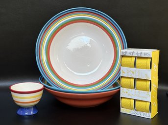 A Grouping Of Compatible Ceramics: Ramekins, Pasta Bowls & More