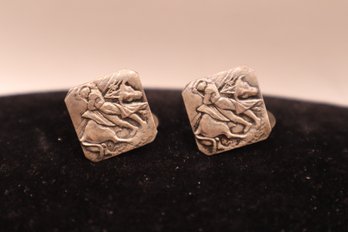 Vintage 925 Hecho Mexico Bullfighter Cufflinks Signed A. V. B. Stamped With 29 In A Bell