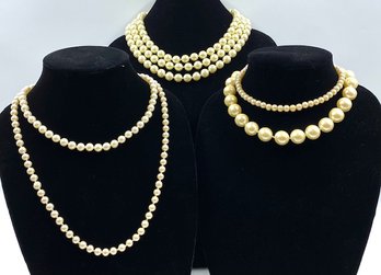 Grouping Of Faux Pearl Necklaces Incl. Designer Signed