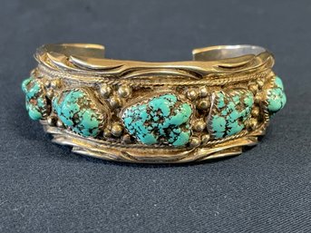 Vintage Native American Silver And Turquoise Cuff Bracelet
