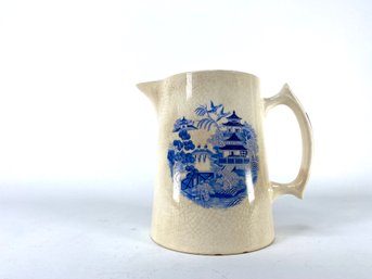 English Blue Willow 6.5 Tankard Pitcher Jug W S George Derwood Shape 1930's USA