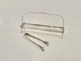 Sterling Silver Sugar Cube Holder & Tongs From Webster Company And Gorham Whiting