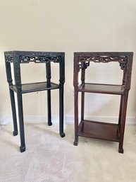 Pair Of Chinese Wood Carved End Tables