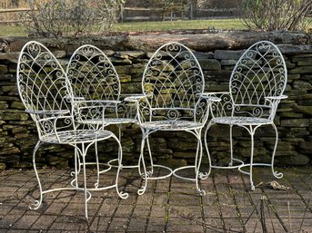 A Set Of Four Vintage Salterini-Style Patio Chairs, White Wrought Iron