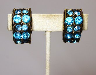 Vintage Light Blue Rhinestone 1960s Clip Earrings