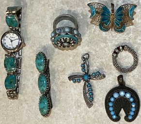 Pias Jewlery - Turquoise And Silver Watch And Jewelry  Turquoise Costume