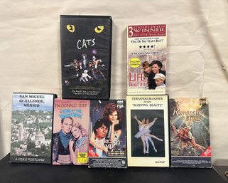 VHS - Cats, Life Is Beautiful, Romancing The Stone, The Girl Of The Golden West, American Dreamer.  BS / A4