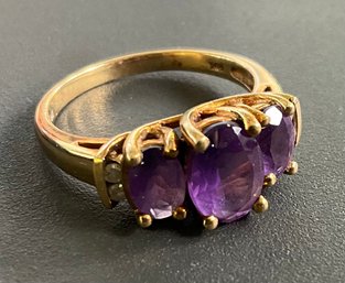 Gorgeous 14k Triple Amethyst Ring  ~ Size 7 ~