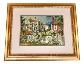 White Picket  Fence Art In Gold Gilt Frame By Gary Shepard