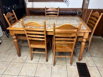 Mosaic Tile Dining Table With Five Chairs