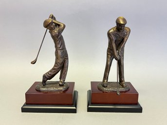 Pair Of Bronze Golfer Bookends