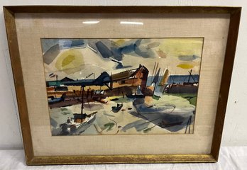 Framed Watercolor  - Harbor Scene