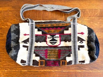 Vintage Native American Woven Duffle Bag W/ Zipper Closure