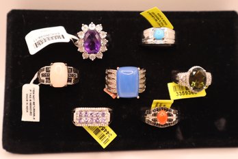 (7) 925 And Semi-Precious Stone Rings All Size 11 All Marked 925, Some Marked STS (Chuck Clemency) Some D'Joy