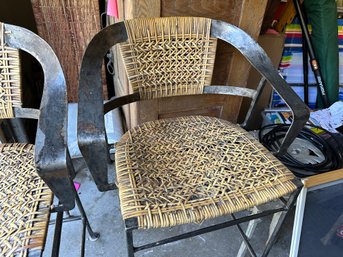 Set Of 5 Heavy Metal And Wicker Bar Stools