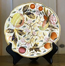 Circa 1810-1830 Beautiful English Porcelain Attributed To Coalport, Hand Painted 8.5' In. Plate W Bird & Fruit
