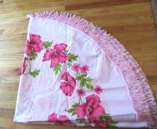 Vintage Pink Floral Fringed Tablecloth