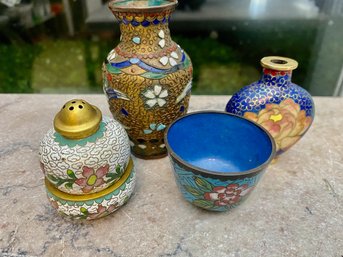 Chinese Cloisonne Enamel Vases And A Salt Shaker (4)