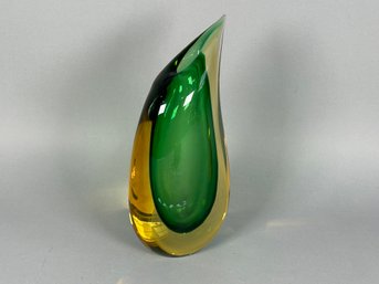 Signed Luigi Onesto Murano Italy Amber & Green Sommerso Glass Vase