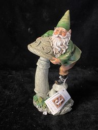 Green Garden Gnome Figurine Climbing Mushroom Roman Inc