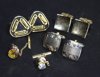 Lot Three Pair Gold Tone Swank Cuff Links And Tie Tacks