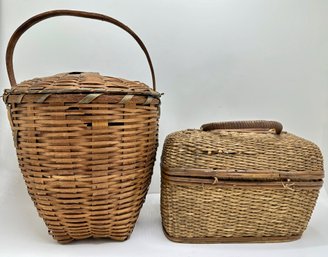 2 Vintage Baskets With Tops & Handles