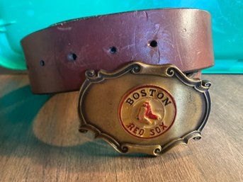 Rain Tree Boston Red Sox Belt Buckle And Leather Belt